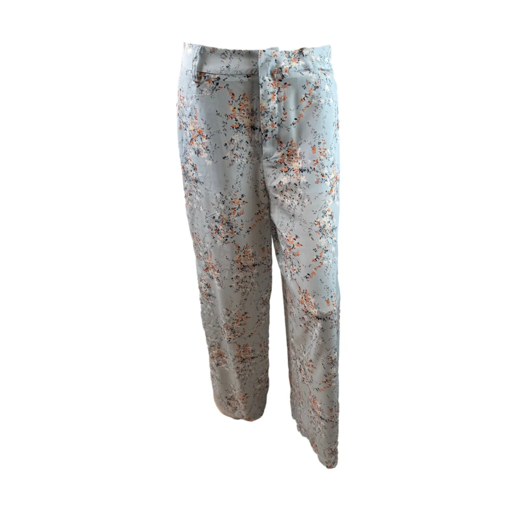 Women's Nasty Gal Size 8 Light Blue Floral Trousers Wide Leg Cottagecore Peasant